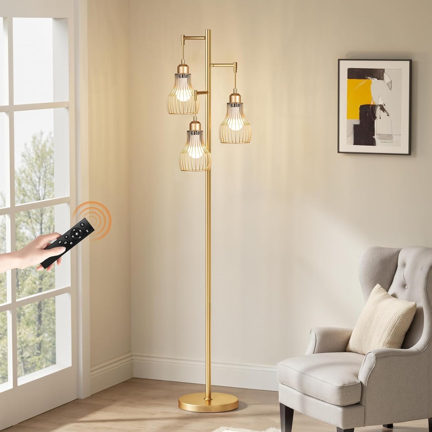 Dimmable Gold Floor Lamp with Remote Control for Living Room