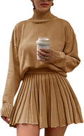 Women's 2 Piece Turtleneck Sweater and Pleated Mini Skirt Set