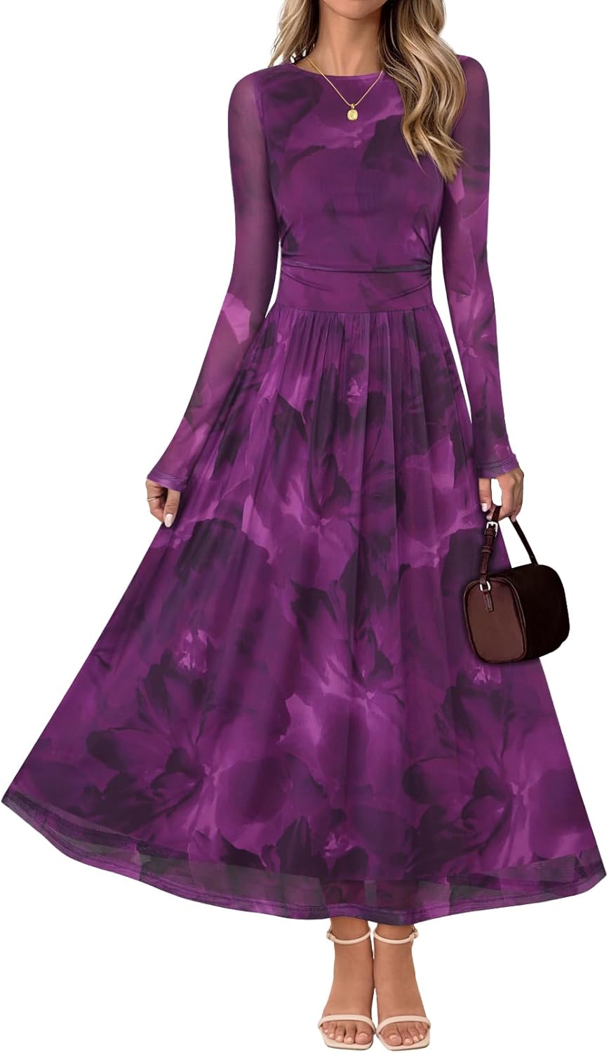 MEROKEETY Women's Long Sleeve Floral Maxi Dress for Weddings