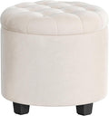 Round Ottoman with Storage 17.7 x 17.7 x 17.5 in - Tufted Velvet Stool