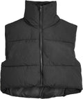 Cropped Puffer Vest Women Zip Up Stand Collar Sleeveless Padded Crop