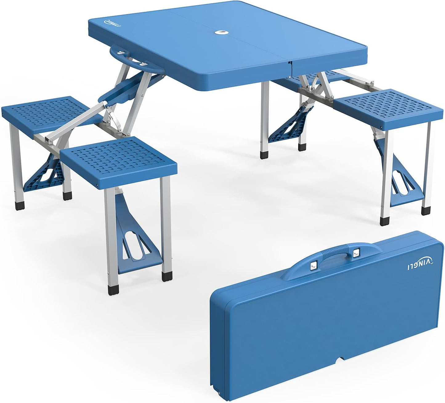VINGLI 4 Ft Folding Picnic Table Set with Umbrella Hole for Outdoors