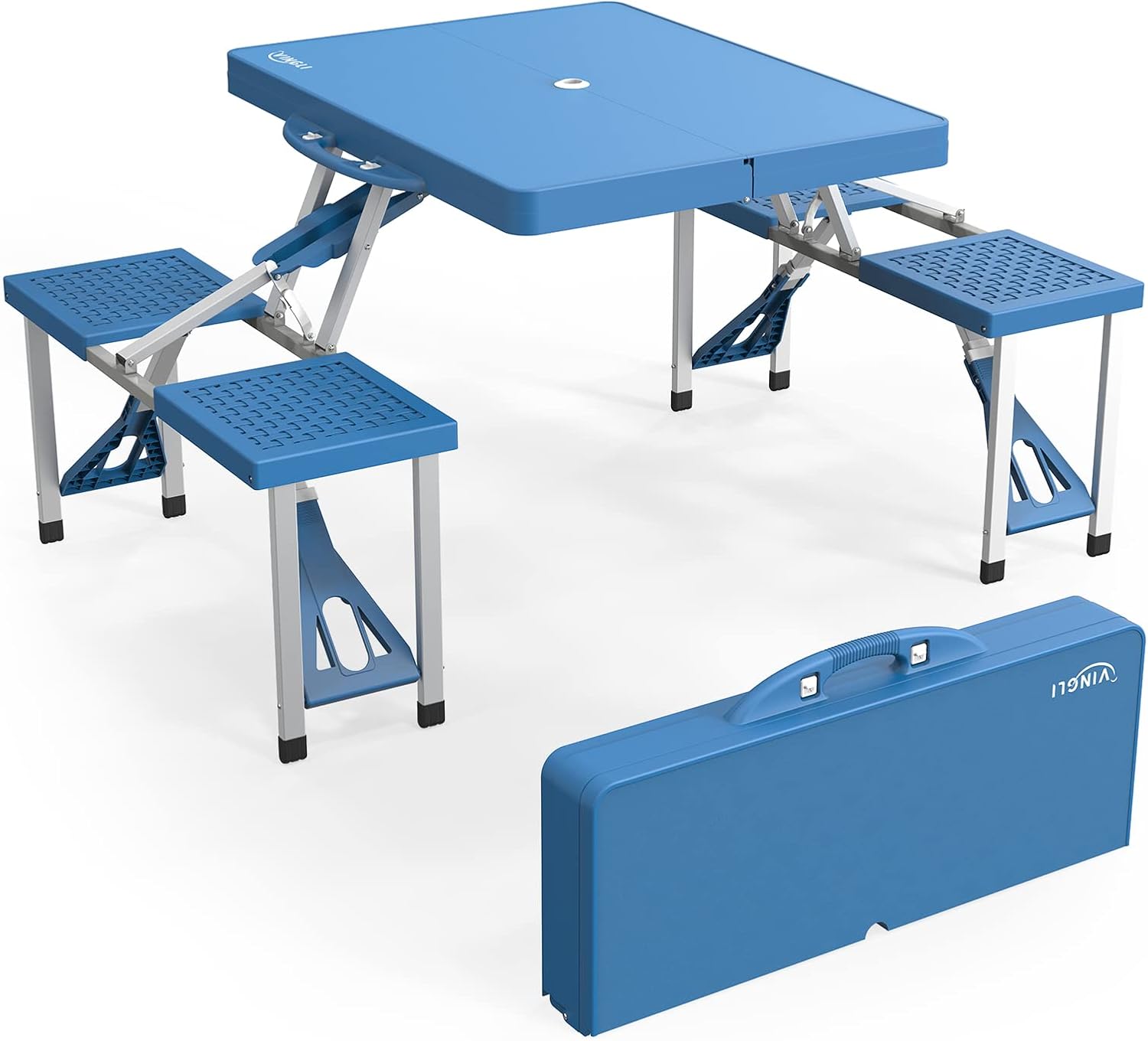 VINGLI 4 Ft Folding Picnic Table Set with Umbrella Hole for Outdoors