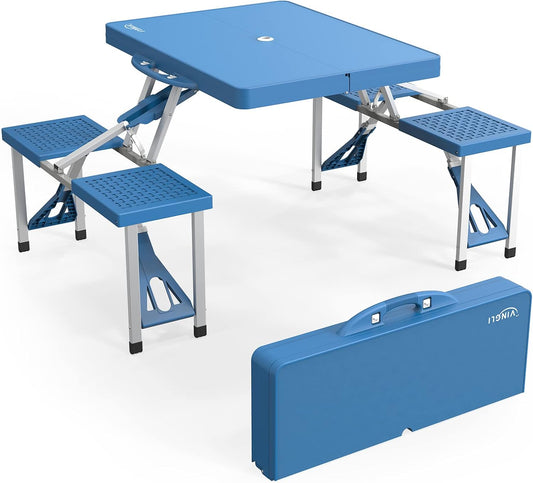 VINGLI 4 Ft Folding Picnic Table Set with Umbrella Hole for Outdoors