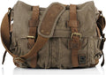 Vintage Military Canvas Laptop Messenger Bag 15L - Retro Leather