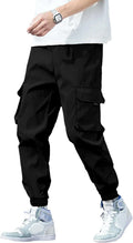 Men's Stretch Cotton Cargo Joggers - Elastic Waist, Big Pockets