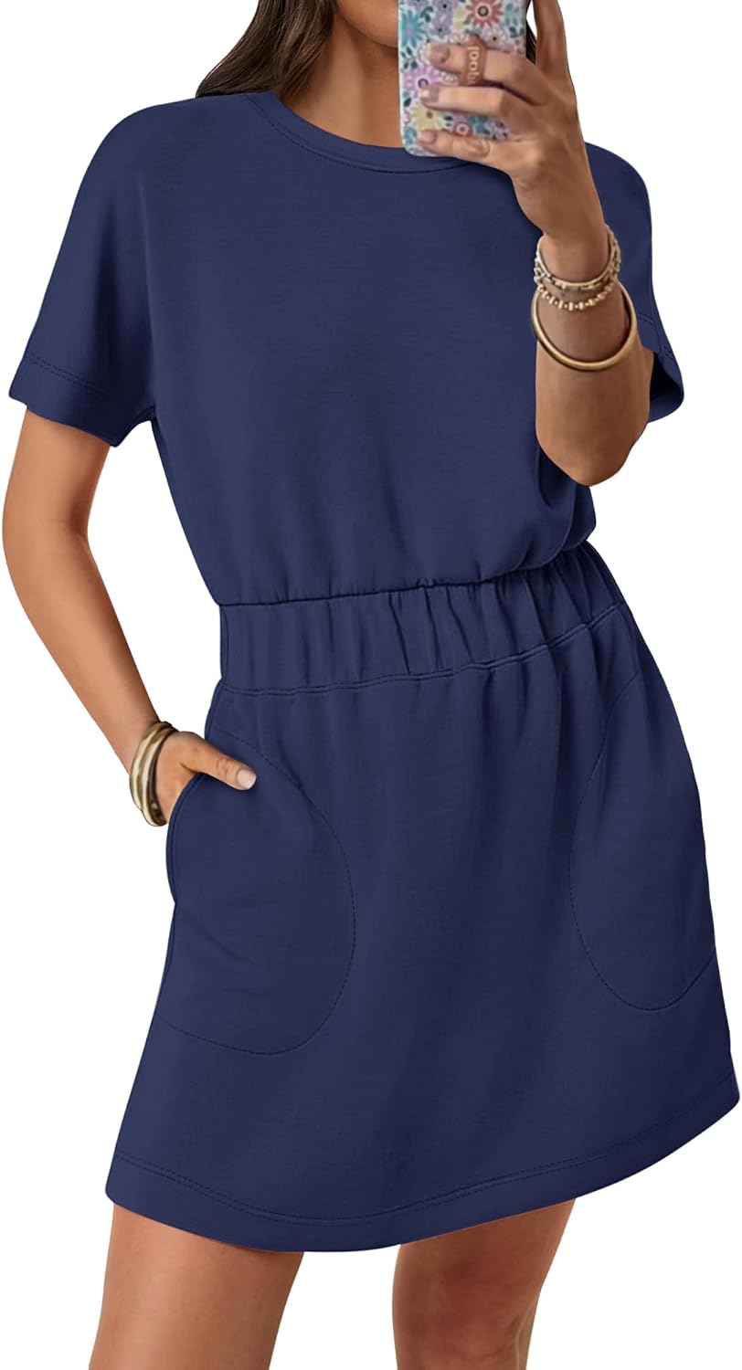 Stylish ANRABESS Womens Mini T Shirt Dress with Pockets