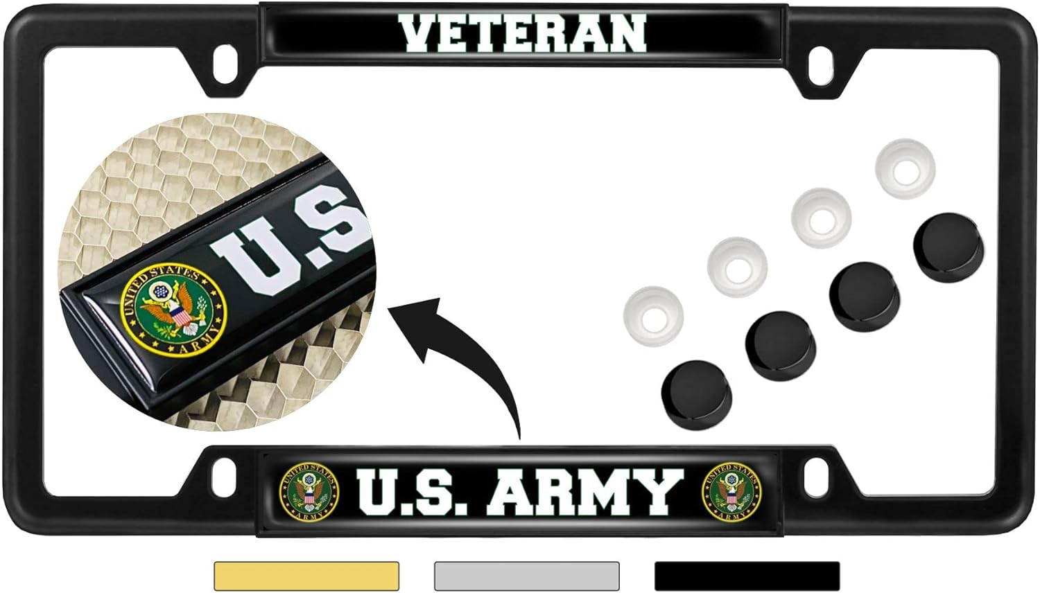 U.S. Army Veteran Custom-Made Metal License Plate Frame - Black