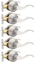 Satin Nickel Passage Door Knobs 5 Pack - Modern Wave Lever