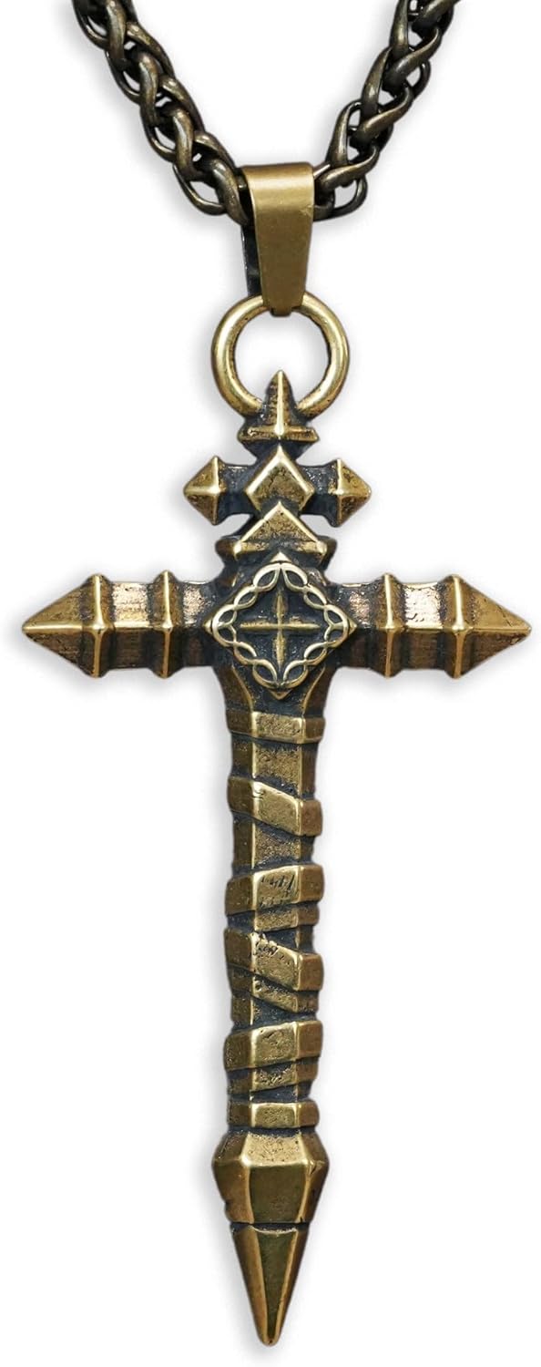 Brass Vampire Killer Combat Cross Necklace with 22in Chain
