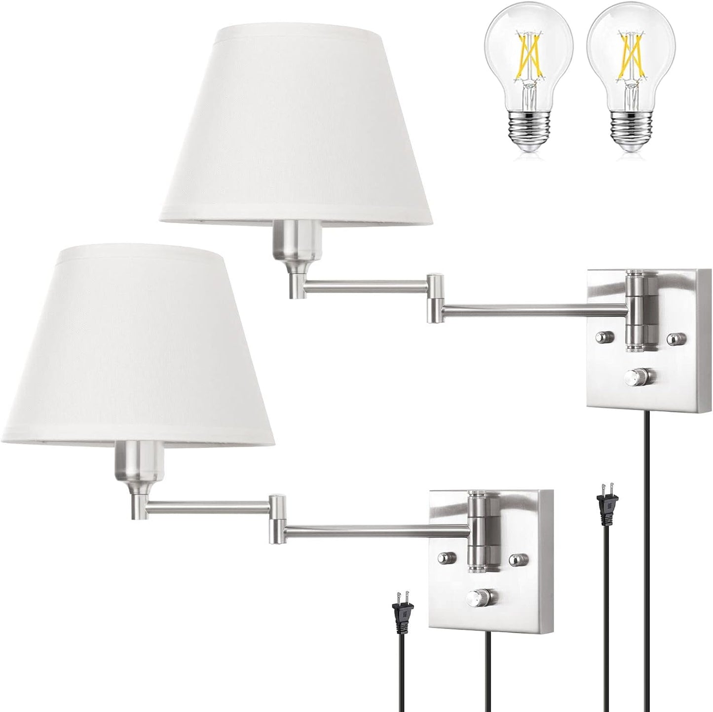 Dimmable Wall Sconces Set of 2 with Adjustable Swing Arm