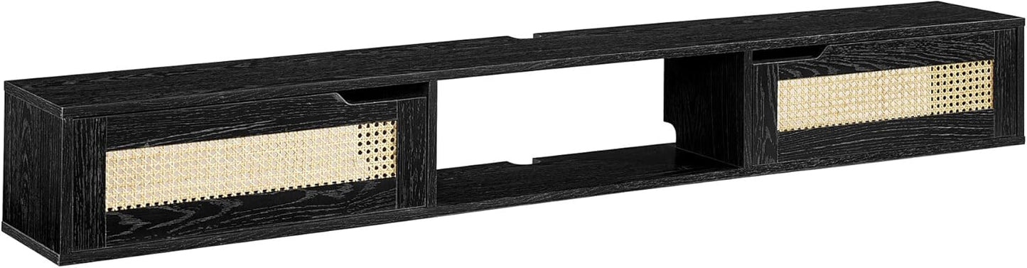 Modern Rattan TV Stand for 80 in TVs, Black