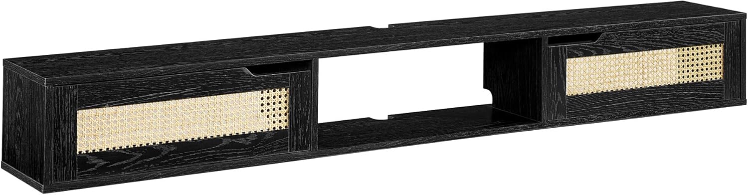 Modern Rattan TV Stand for 80 in TVs, Black