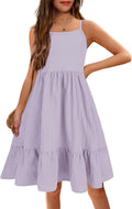 Girl's Summer Sundress Spaghetti Strap Linen Midi Dress - Cute