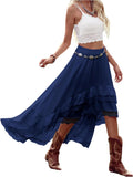 Boho Lace Ruffle Skirt for Women - Asymmetrical Country Cowgirl