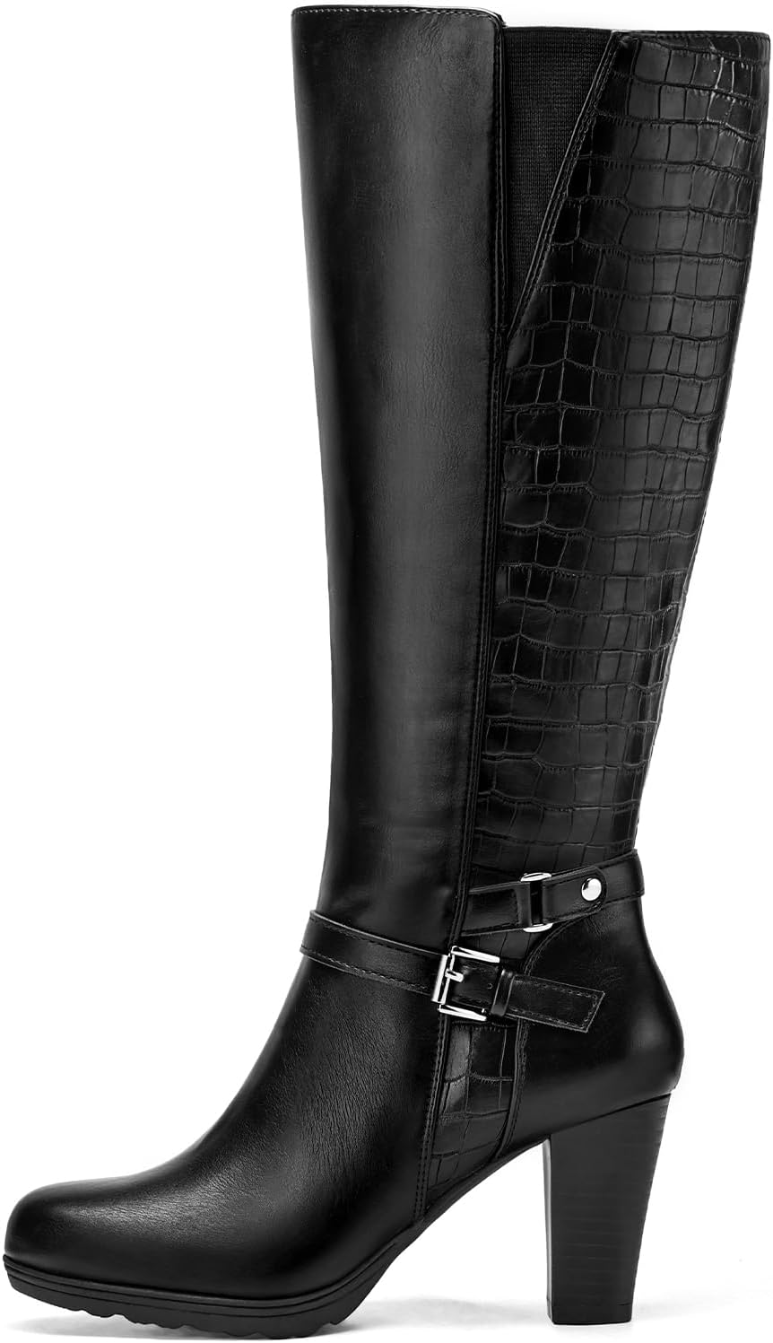 Stylish Knee High Boots with Chunky Heel and Zipper Feature