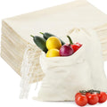 Tatuo 50 Pcs 12 x 15 in Cotton Drawstring Produce Bags - Reusable