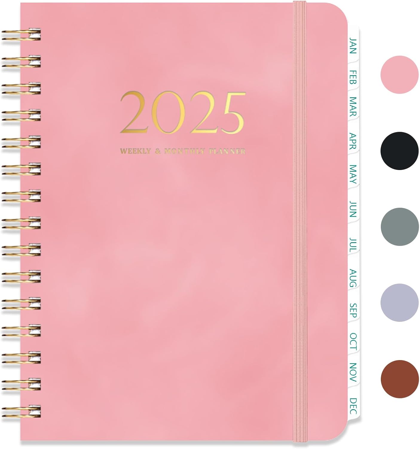 Pink 2025 Planner, A5 Size with Tabs & Pocket