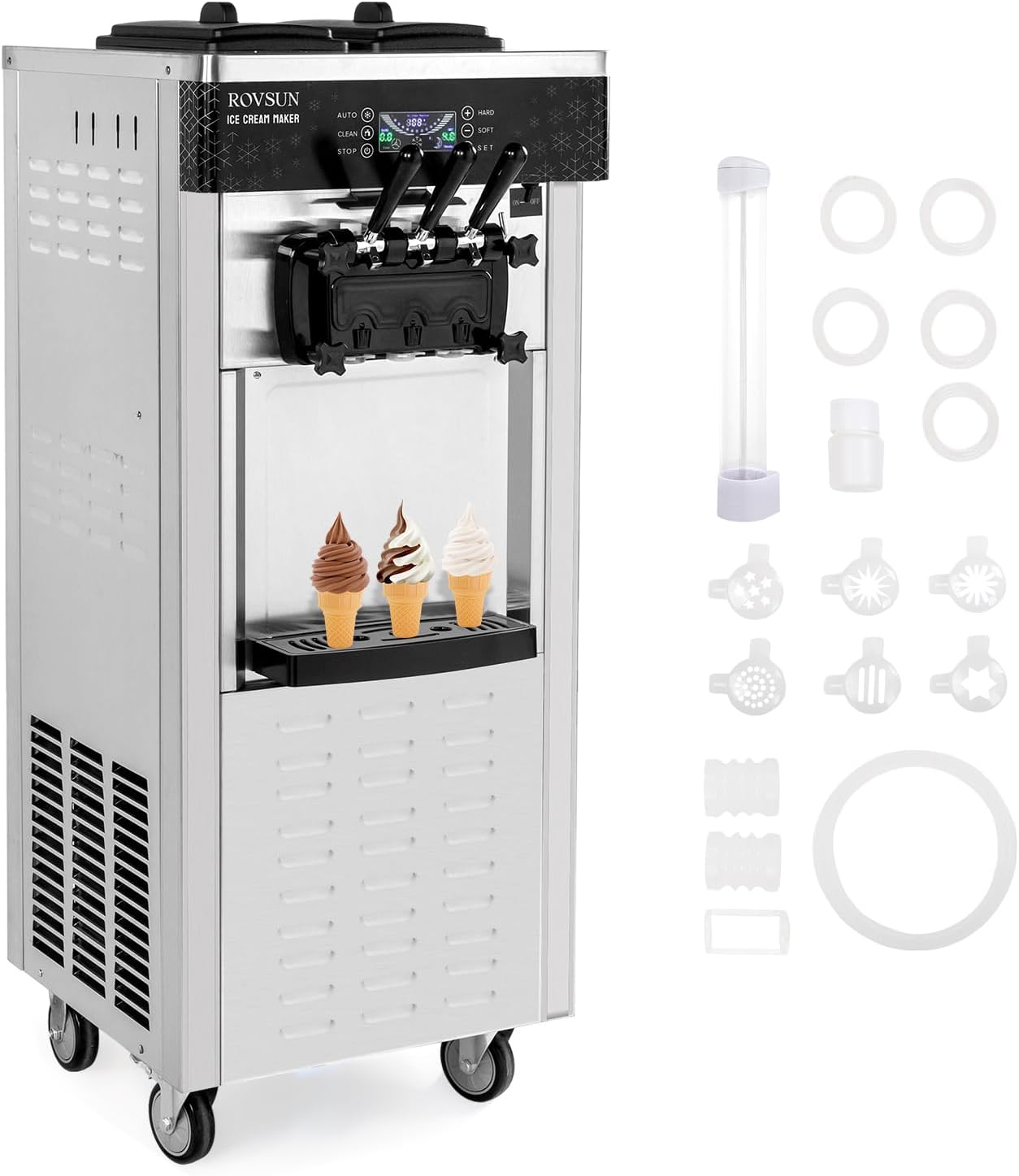 ROVSUN Commercial Soft Serve Ice Cream Maker - Fast 3-Flavor Output