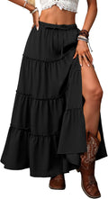 ELLEVEN Women's Boho Rayon-Blend Tiered Maxi Skirt - Side Slit