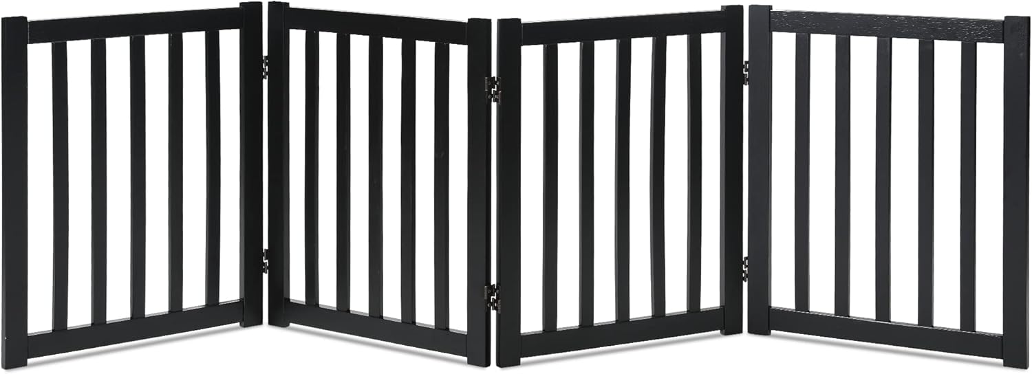 4-Panel Wooden Free Standing Foldable Dog Gate for Indoor Use