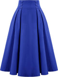 Belle Poque Women's Vintage High Waist Pleated Midi A-Line Skirt but