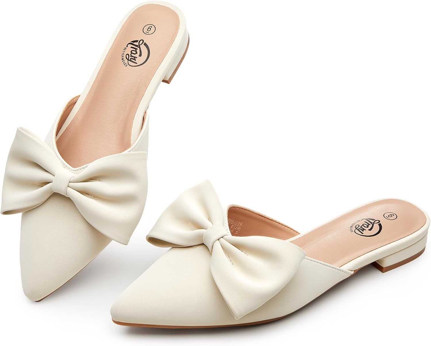 Trary Women's Black Bow Pointed Toe Mules for Everyday Comfort