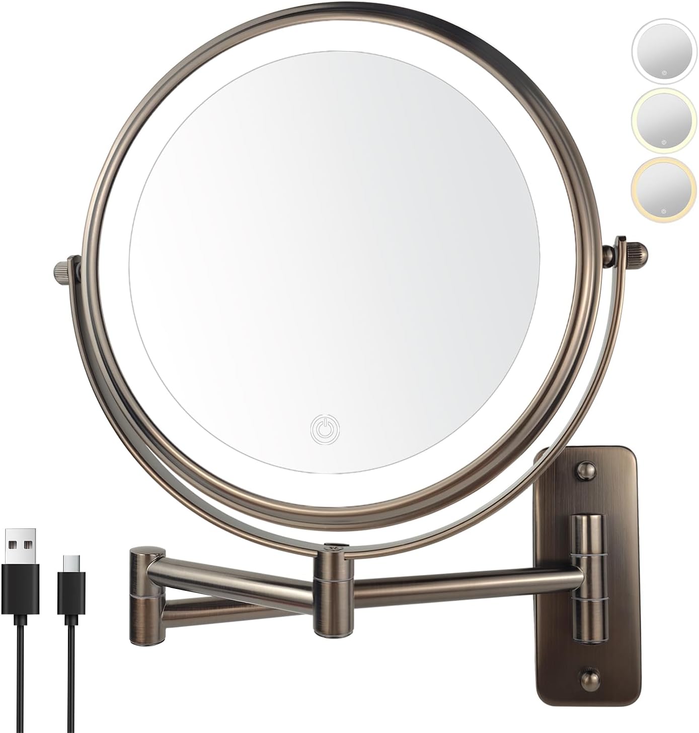 Lighted Makeup Mirror with 3 Color Modes and 10X Magnification