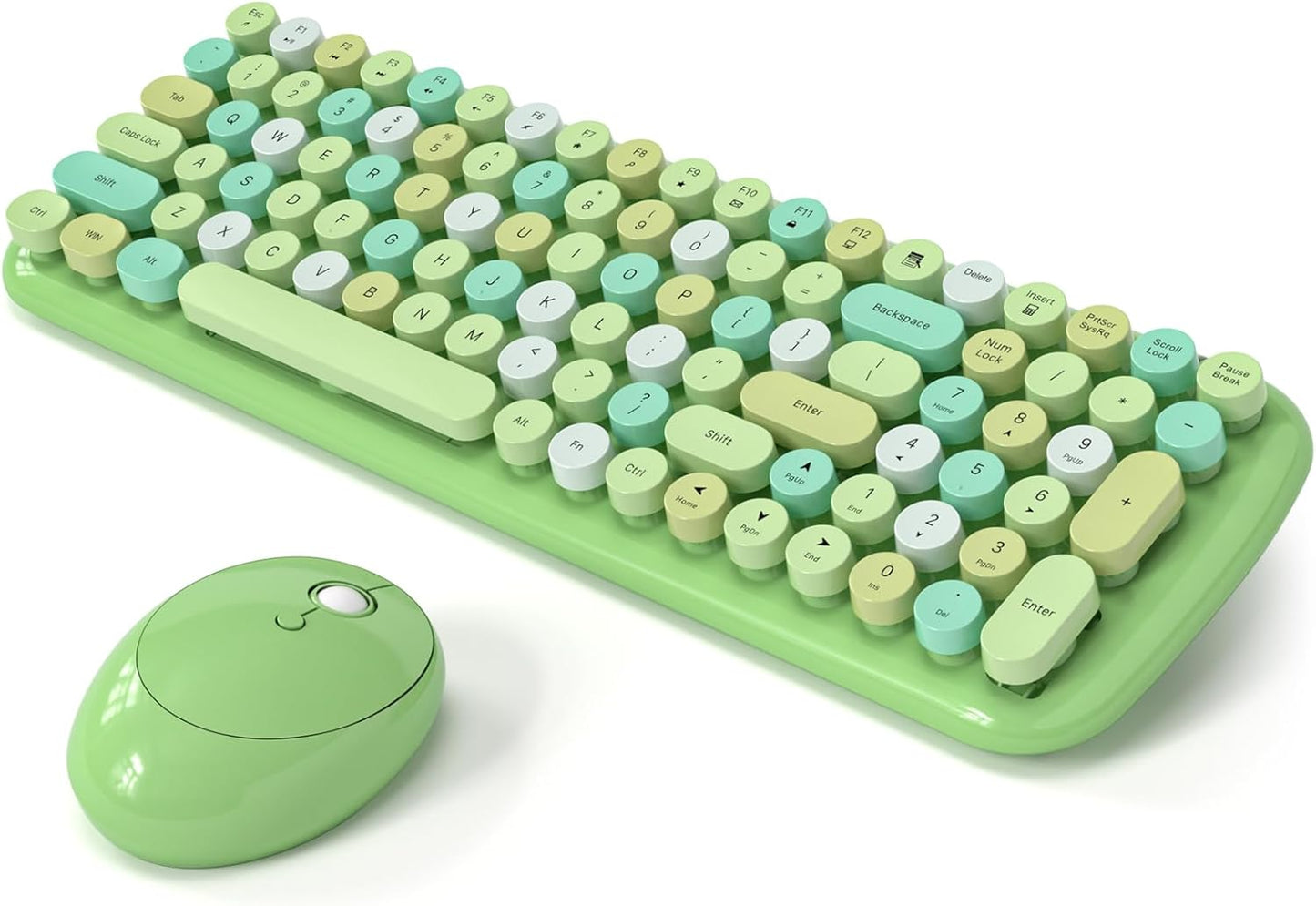 Wireless Keyboard and Mouse Combo with Retro Round Design