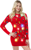 Giggling Getup Womens Light Up Ugly Christmas Sweater Dress - Festive