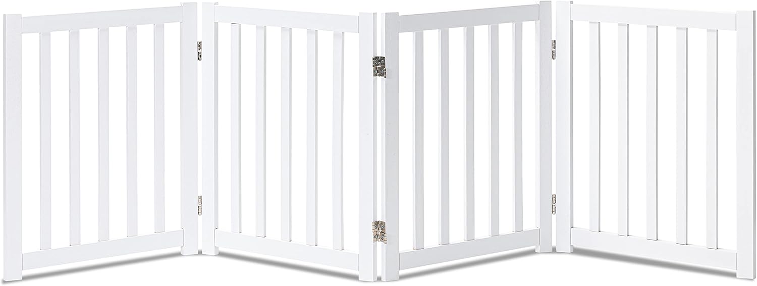 LZRS 4-Panel Wooden Free Standing Foldable Dog Gate for Pets