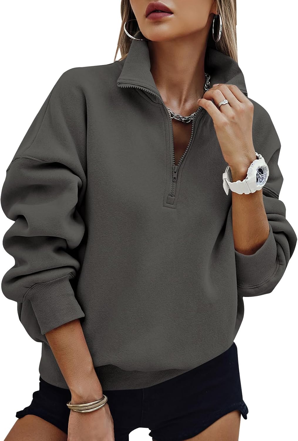 PRETTYGARDEN Womens Half Zip Oversized Sweatshirts for Fall