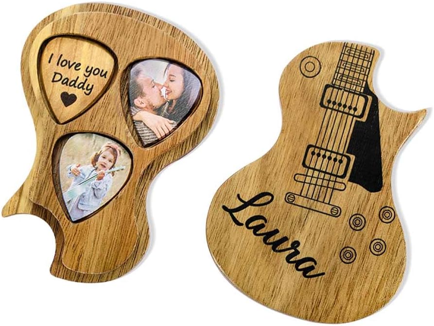 Custom Wood Guitar Picks Set + Engraved Case