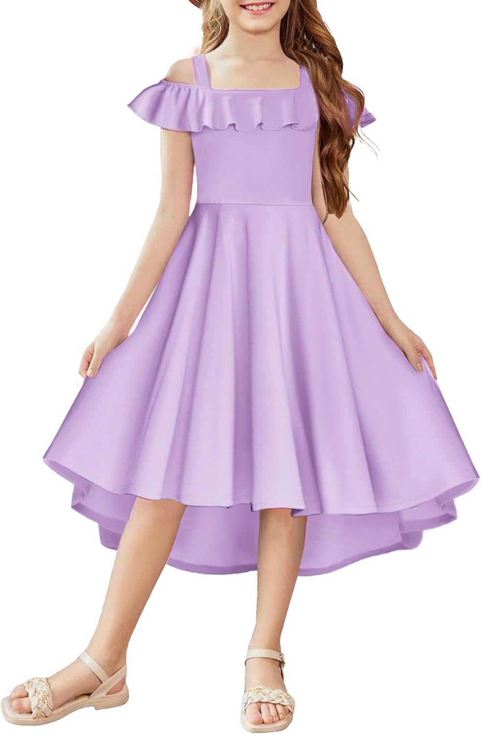 Arshiner Girls Summer Dress Off Shoulder Flutter Sleeve Midi