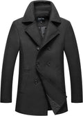 Men's Wool Blend Double Breasted Pea Coat - Classic Black