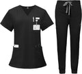 Women's V-Neck Scrub Set with 8 Pocket Jogger Pants - Stretch Comfort