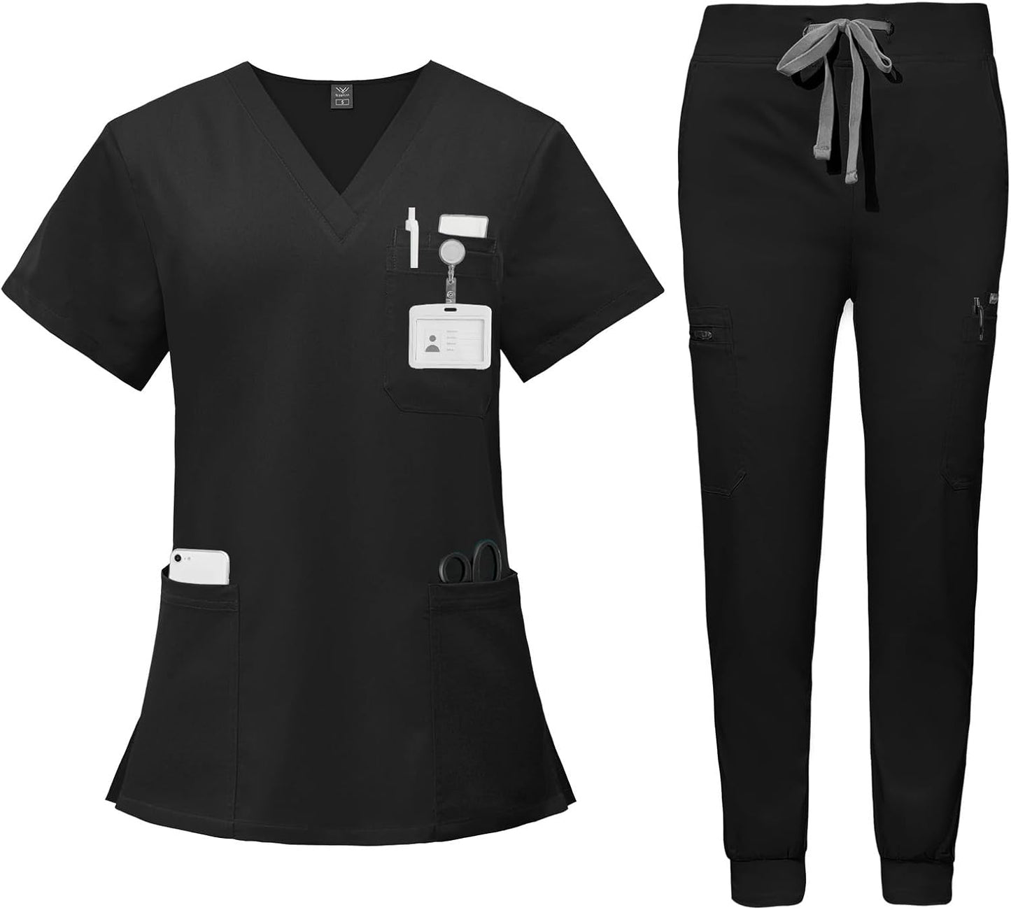 VIAOLI Scrubs for Women Set - Stylish V-Neck Top & Jogger Pants