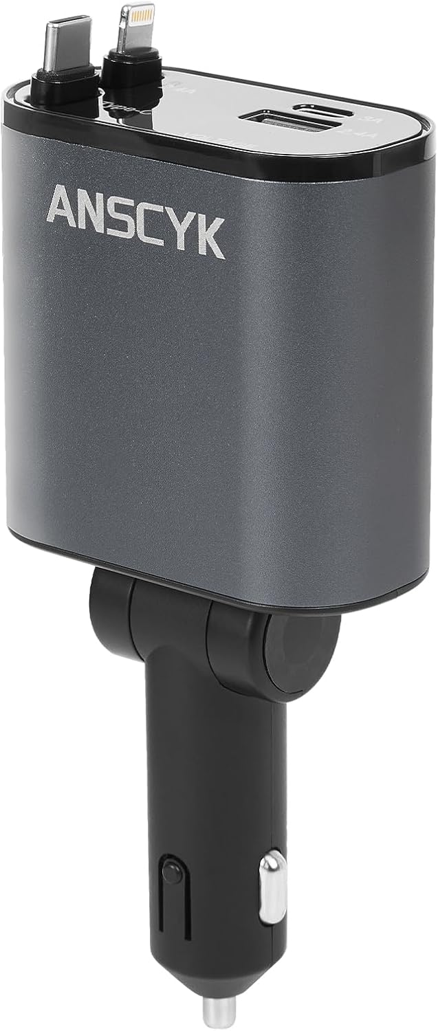 ANSCYK 4-in-1 Retractable Fast Car Charger