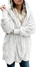 Womens 2025 Winter Long Sleeve Fleece Open Front Hooded Cardigan