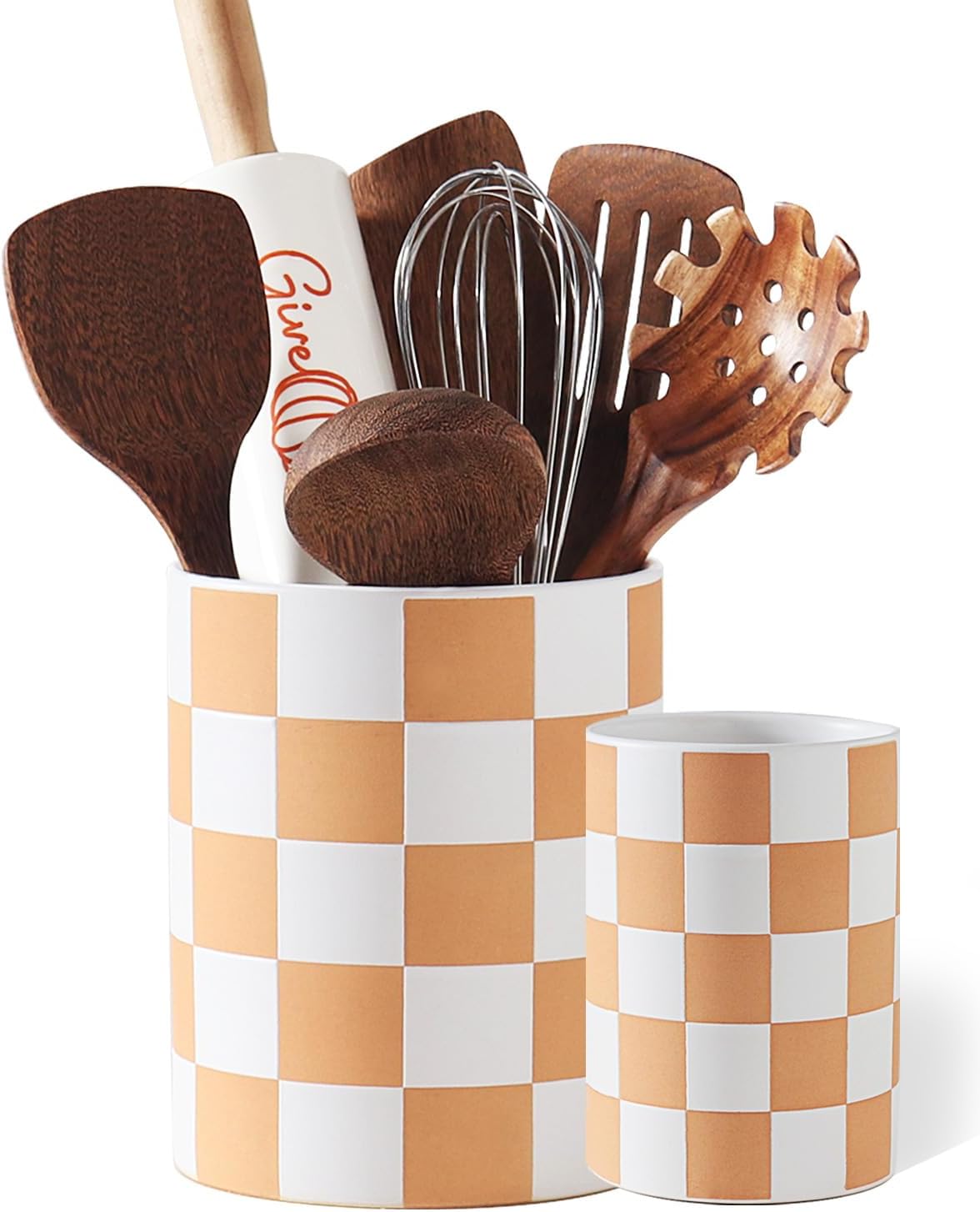 Checkered Utensil Holder for Countertop - Stylish Kitchen Decor