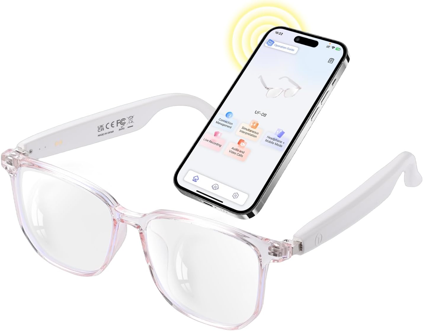 AI Smart Glasses for Translation with Clear Frame and Bluetooth
