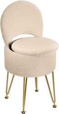 Faux Fur Vanity Stool with Storage and Folding Back - Cozy Camel