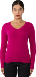 JENNIE LIU Women's 100% Pure Cashmere V Neck Pullover - Lightweight