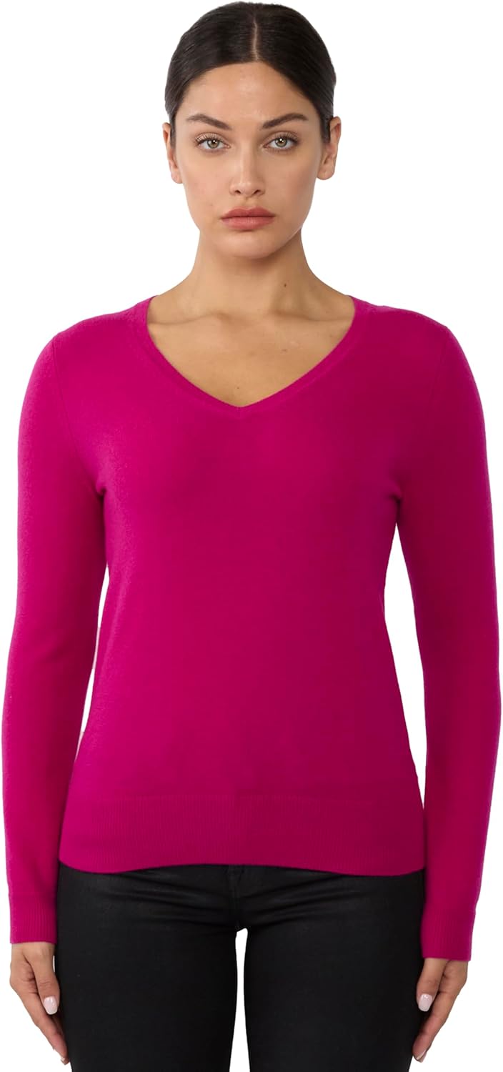 JENNIE LIU Women's Cashmere Long Sleeve V Neck Pullover Sweater