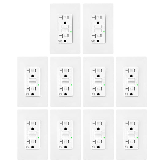 10 Pack GFCI Outlet 20 Amp Self-Test with LED Indicator