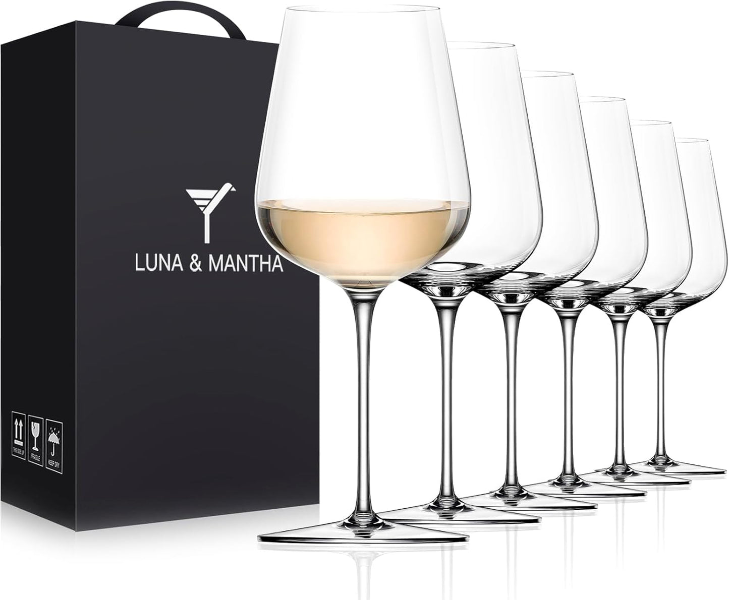 LUNA & MANTHA Hand Blown Wine Glasses Set of 6 for All Occasions
