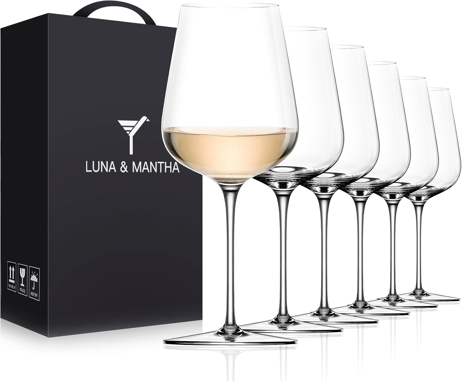 LUNA & MANTHA Hand Blown Wine Glasses Set of 6 for All Occasions