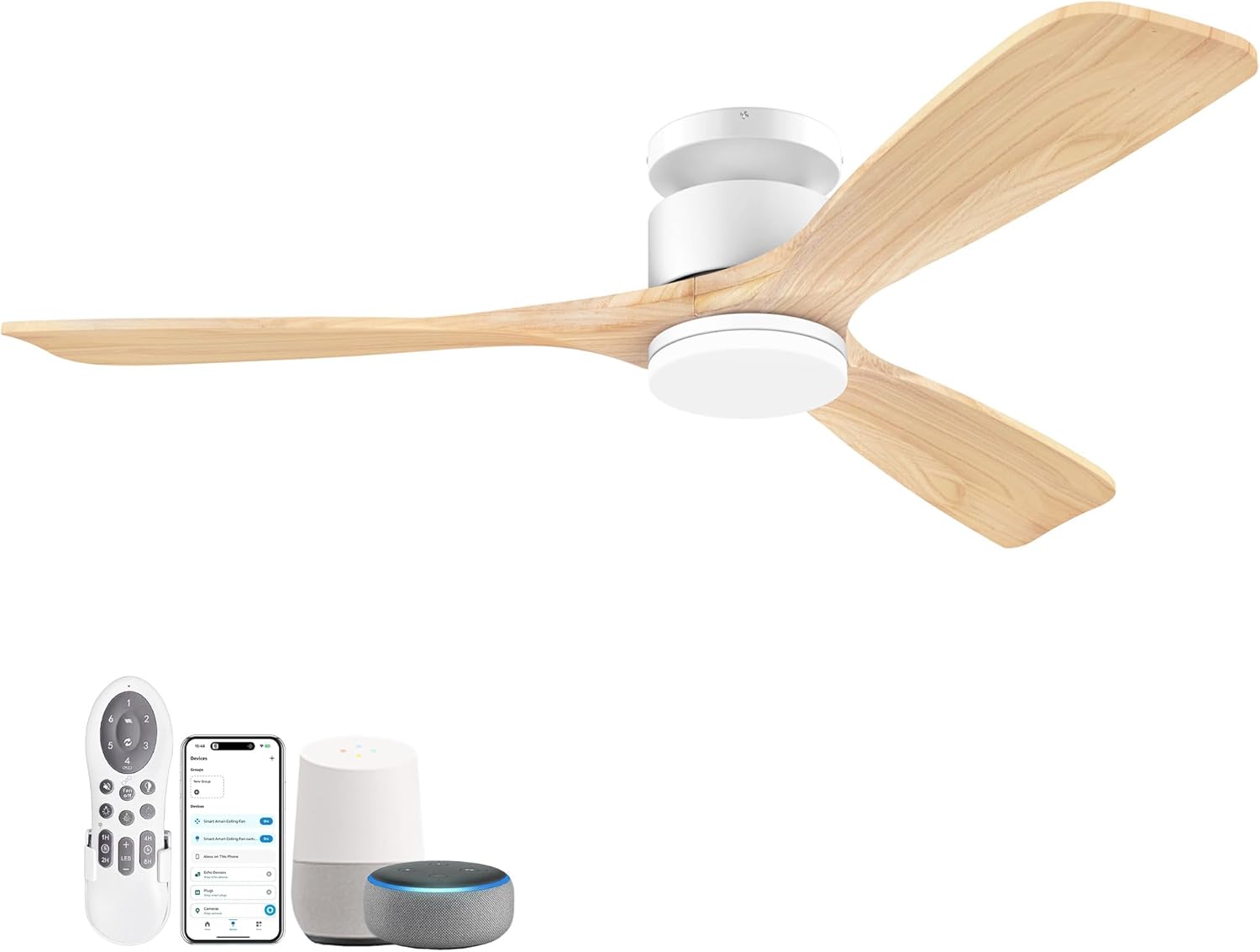 52 Inch Smart Flush Mount Ceiling Fan with Lights and Remote