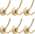 Gold Wall Hooks 6 Pack Double Coat Robe Hooks - Heavy Duty Metal