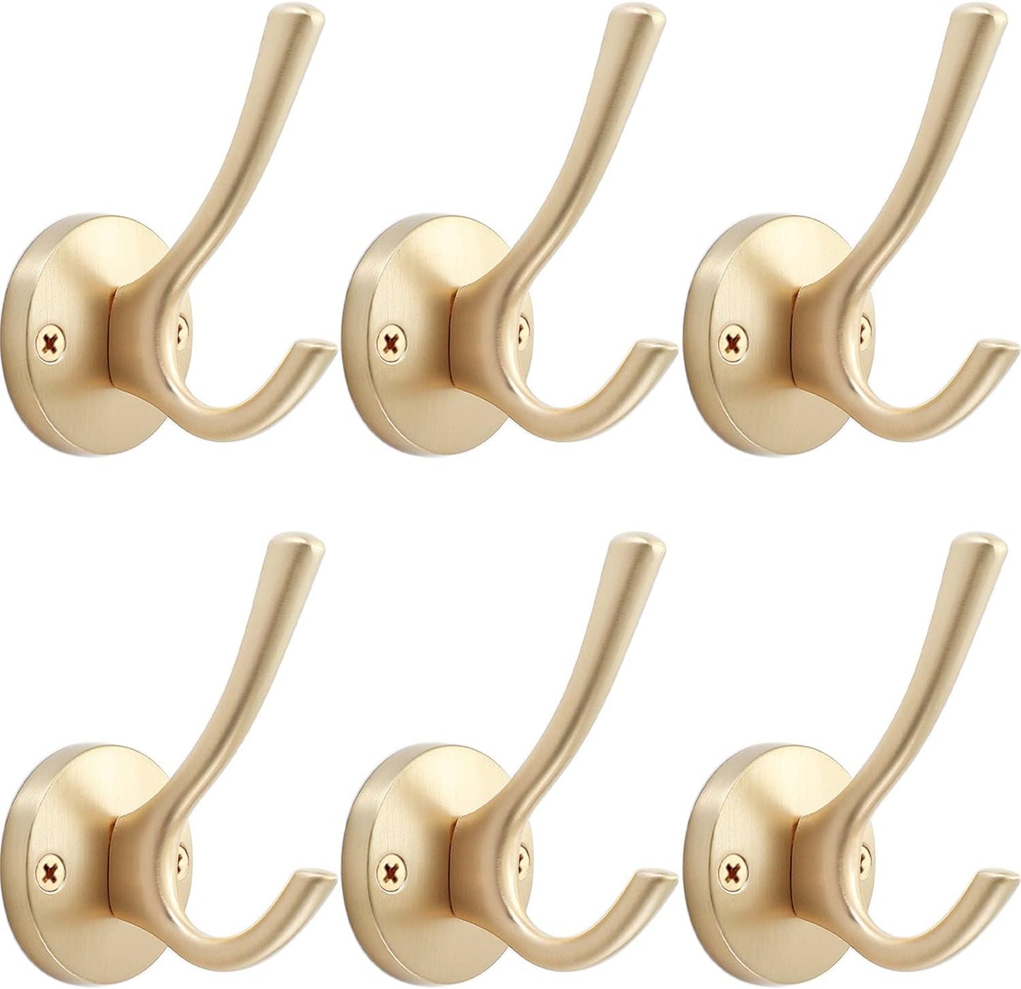 Heavy Duty Gold Wall Hooks for Coats and Towels - 6 Pack